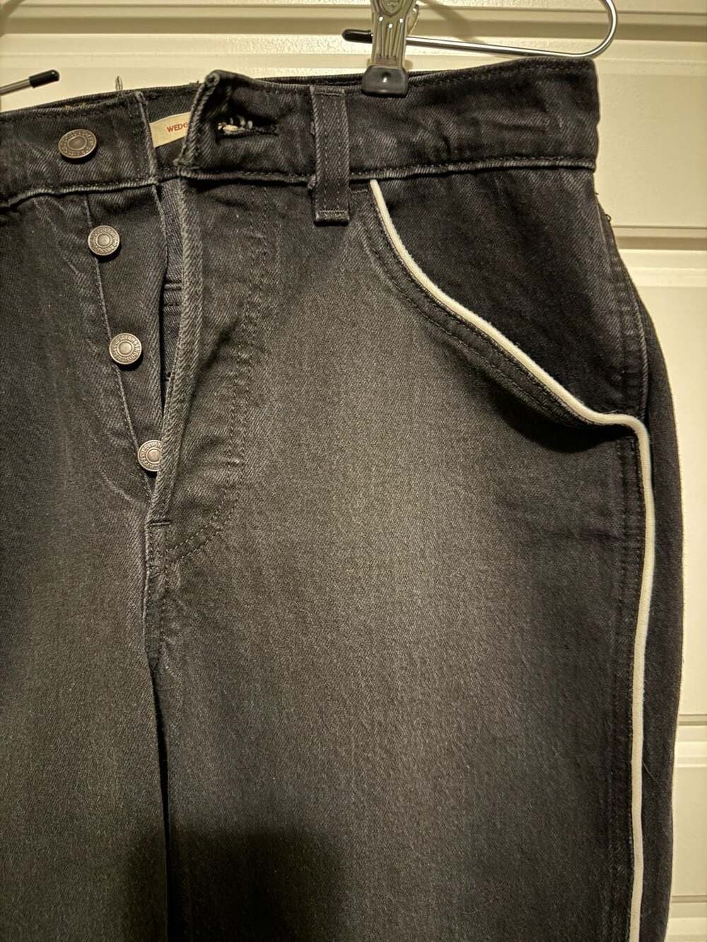 Levi’s Premium Wedgie Bootcut Piping Jeans Black White Trim W30 L30 JoJo Embroid - Picture 5 of 12